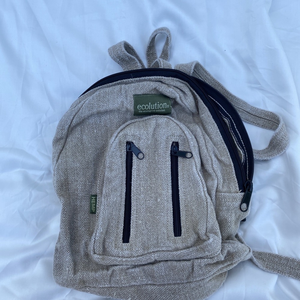 Beige HANDMADE Ecolution Hemp BackPack 11"x4"x11" Like New,‎ UNISEX